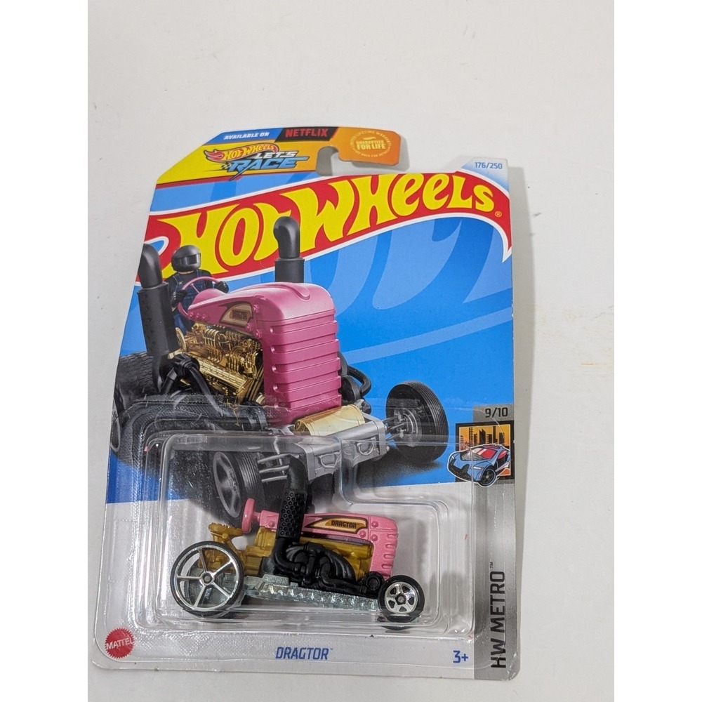 HOT WHEELS 2024 #176 RED BLACK DRAGTOR HOT ROD GARDEN TRACTOR PULLER RACER